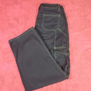 HT Denim high-rise black green stitch cargo carpenter jean